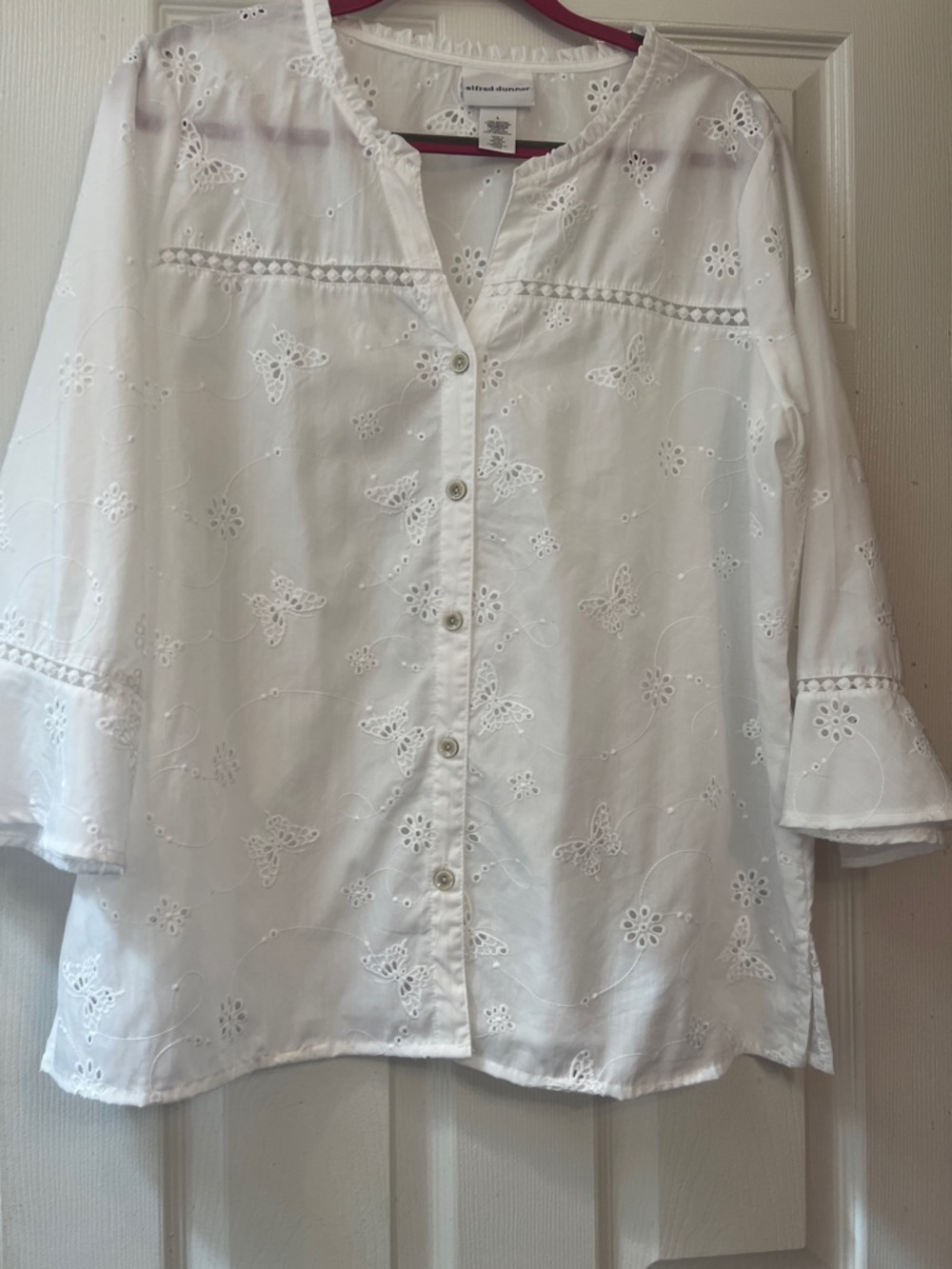 Alfred Dunner White Eyelet Button-Front Blouse - Picture 5 of 6